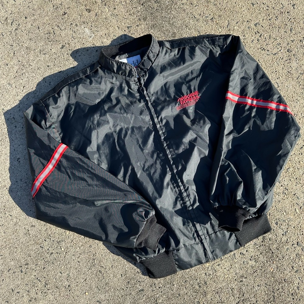 Vintage Airborne Express Bomber Jacket SZ XL Black Red Embroidered Made in USA